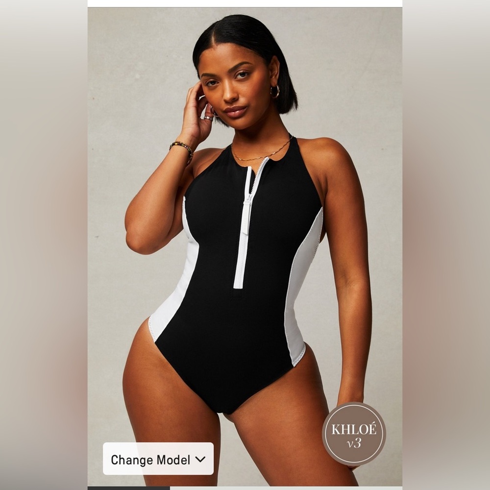 Fabletics High Tide Zip Front One Piece Swimsuit
